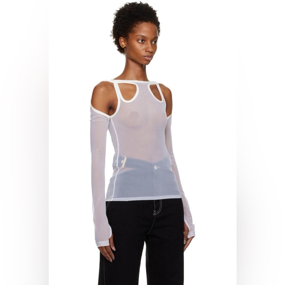 Dion Lee Sheer Shift Loop Long Sleeve Cutout Top in White Size‎ XXS
